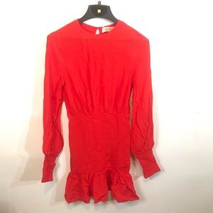 Winter Muse Jasmine Poppy Red Smocked Mini Dress